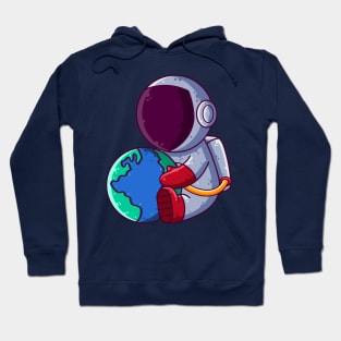 Cute Astronaut Holding Earth Cartoon Hoodie